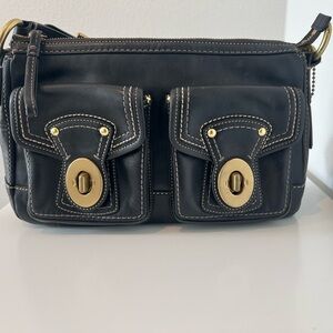 Coach Black Leather Bag with Pink Lining